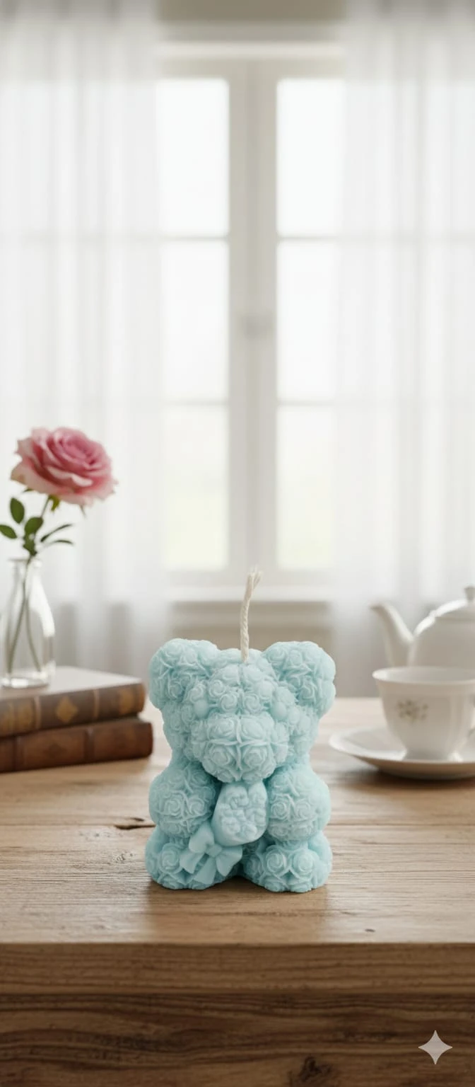 ​🧸 The Cuddle Candle: Signature Rose Bear 🧸 – Handcrafted scented candle by Shilpo O Soul